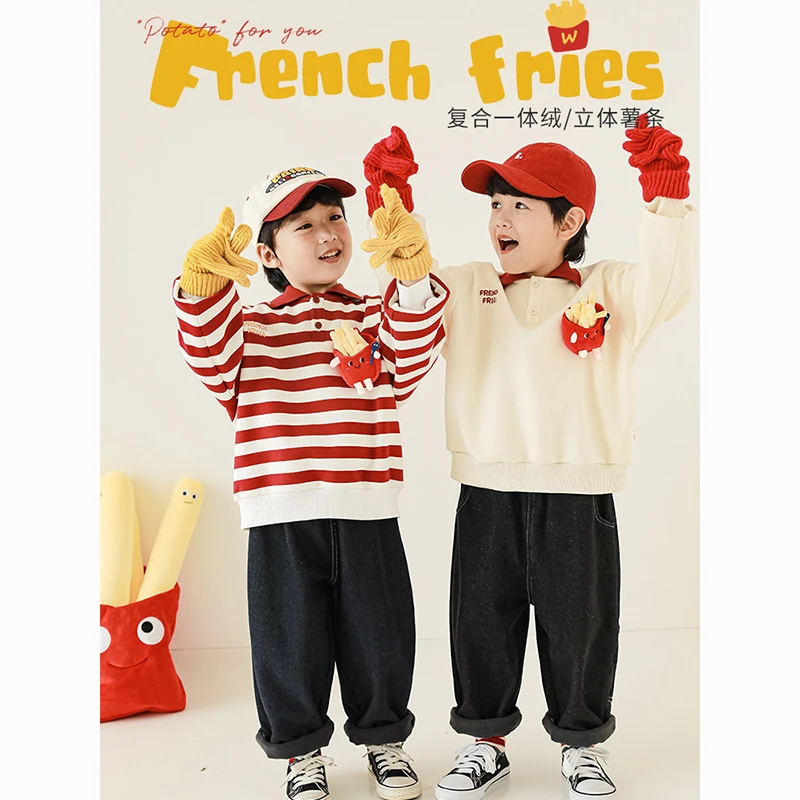 YOEHYAUL/幼悠【清货】幼悠儿童 立体玩偶刺绣 一体绒Polo衫N3179