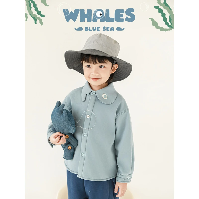 YOEHYAUL/幼悠冬三波上 贰原创设计 鲸鱼翻领 加绒轻暖衬衫N5679