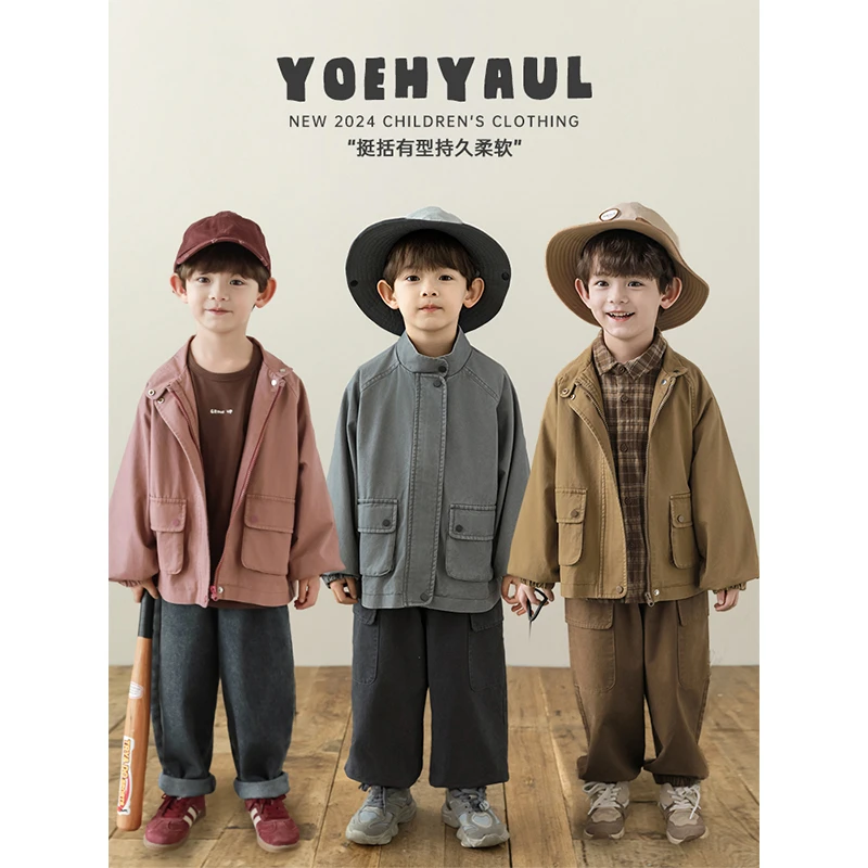 YOEHYAUL/幼悠【清货】秋季加内搭不臃肿石磨酵洗翻盖袋 外套 N5116