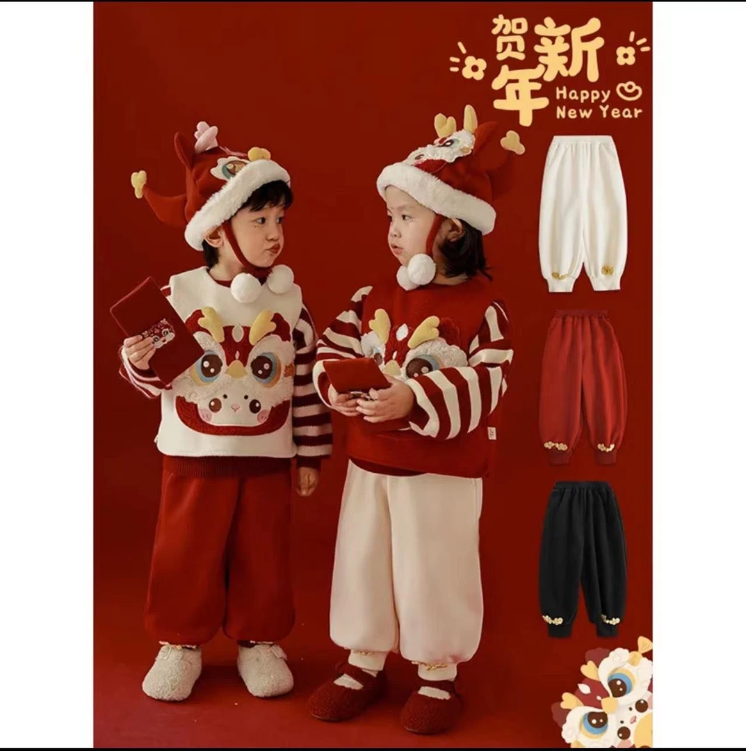 【双十一】原创设计 手工盘扣 吉祥跨年一体绒百搭保暖卫裤GN4598