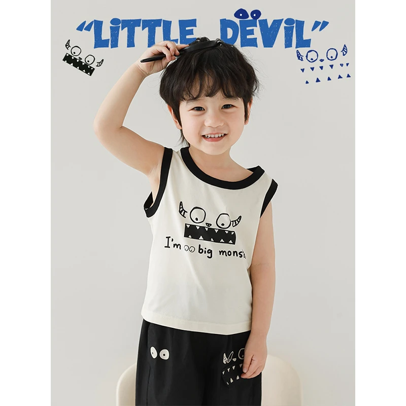【夏四波男童】夏季男宝宝无袖撞布口袋凶萌小怪兽系列背心N4951