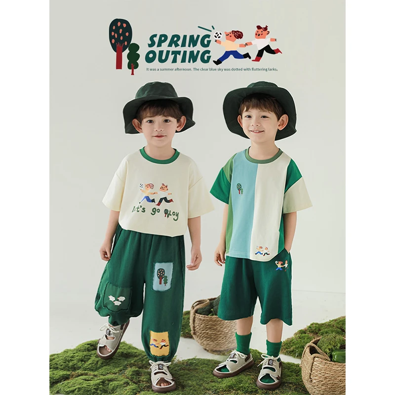 【夏三波男童】2024夏季男宝宝摆绿野郊游热夏系列T恤N4945 N4948