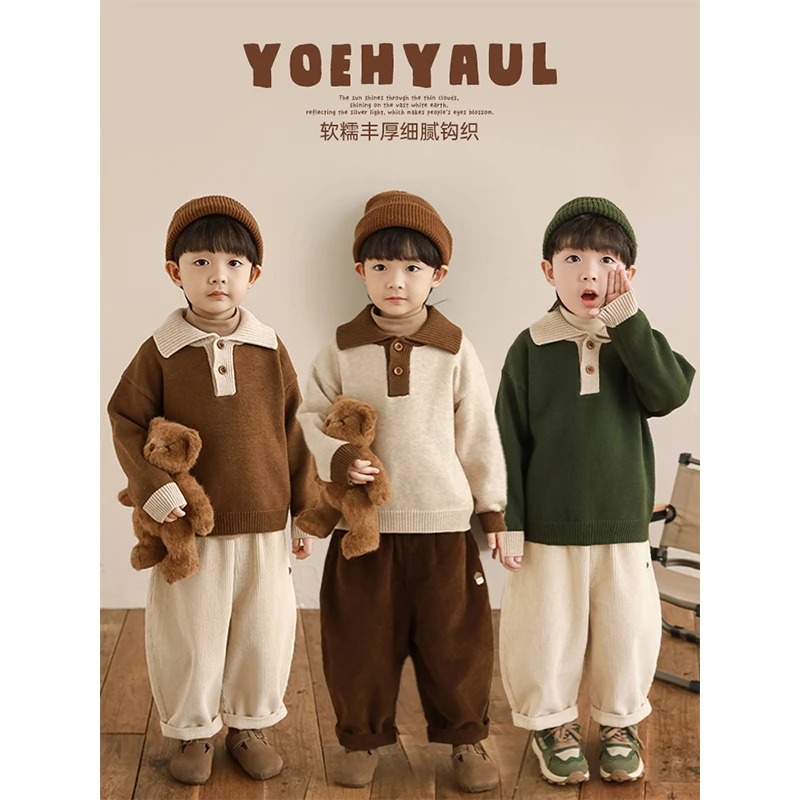 YOEHYAUL/幼悠冬二波贰【复古POLO衫】细腻不扎人撞色保暖毛衣N5924