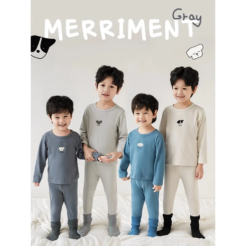 幼悠【憨萌小狗】冬一波男童翻滚 无骨缝合加绒家居服套装N4204