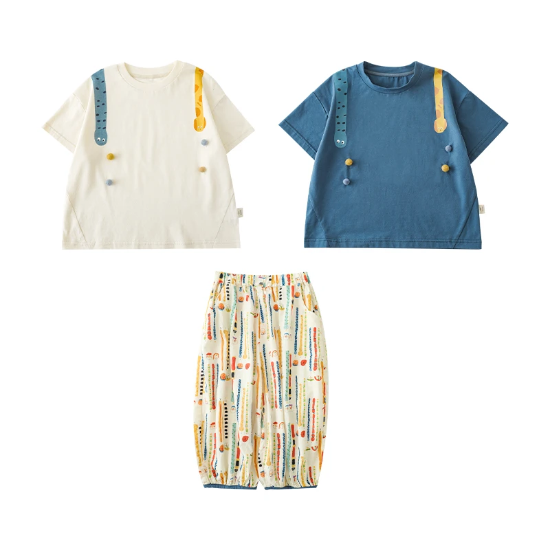 【夏款热销】幼悠男童儿童游戏大战 贪吃蛇印花毛球T恤童装N3497