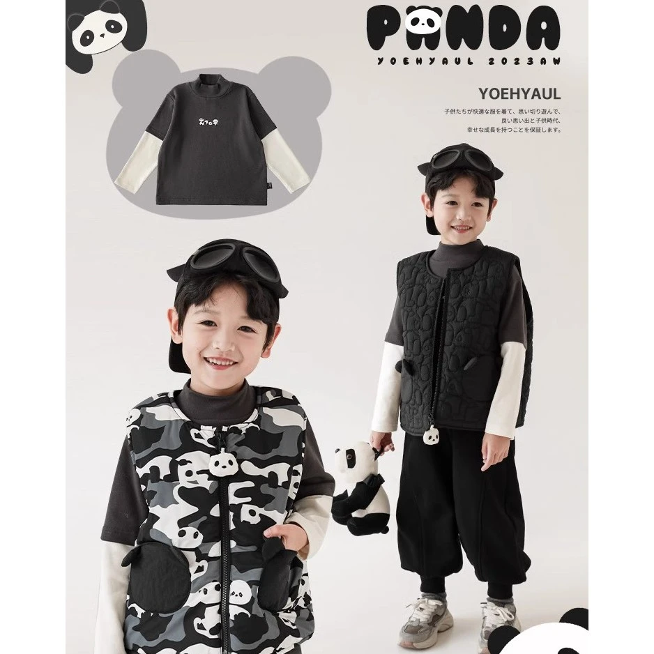 男童印花熊猫黑色儿童保暖背心 N4231