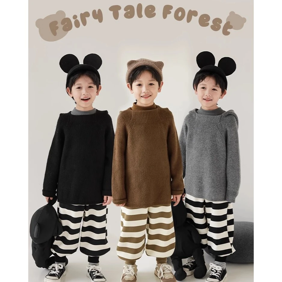 YOEHYAUL/幼悠【清货】树洞小屋立体耳朵小熊休闲连帽针织毛衣N4177