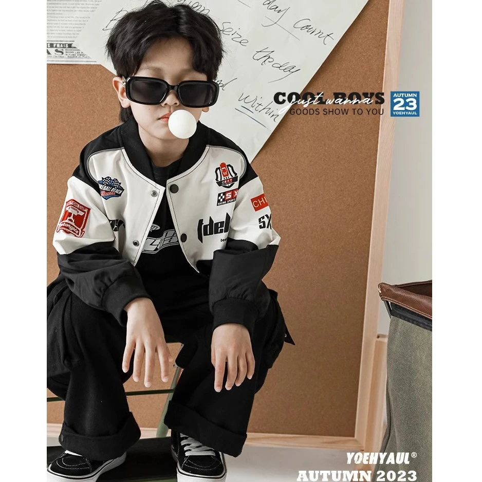 【搭配男童】酷帅赛车战队logo胶浆印花 四合扣手棒球服潮N4594-1