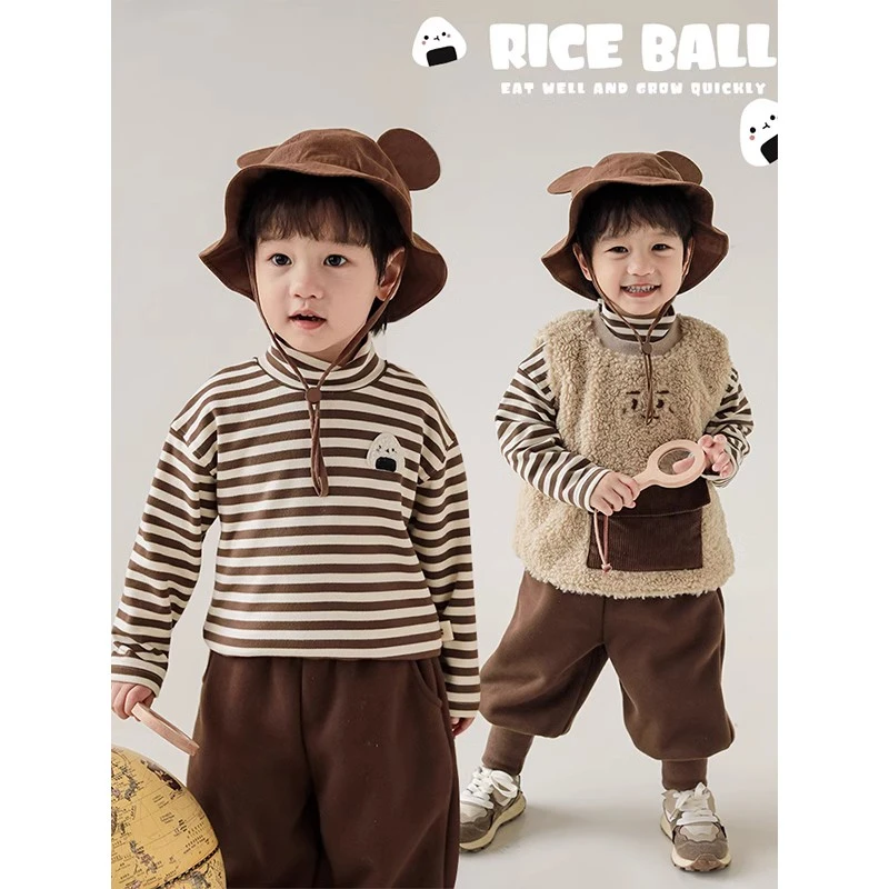 YOEHYAUL/幼悠冬一波三角帆团刺绣贴布 逗趣保暖打底衫 N4539