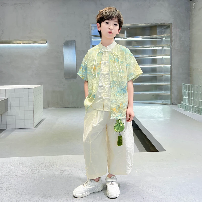 男童夏装汉服套装2024新款儿童国潮短袖唐装中大童男孩夏季中国风