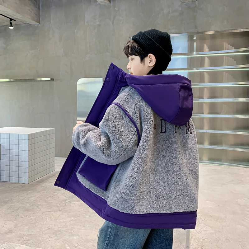 男童外套秋冬款2024新款中大童夹棉加厚毛毛衣儿童冬季保暖衣服潮