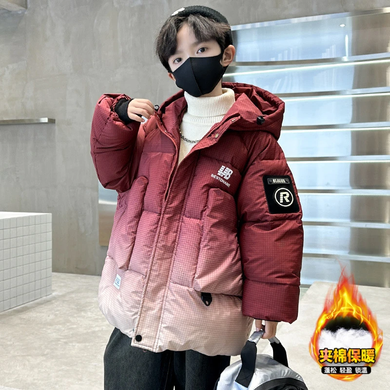 男童冬装棉服2024新款中大童渐变加厚外套儿童冬季韩版炸街棉衣潮