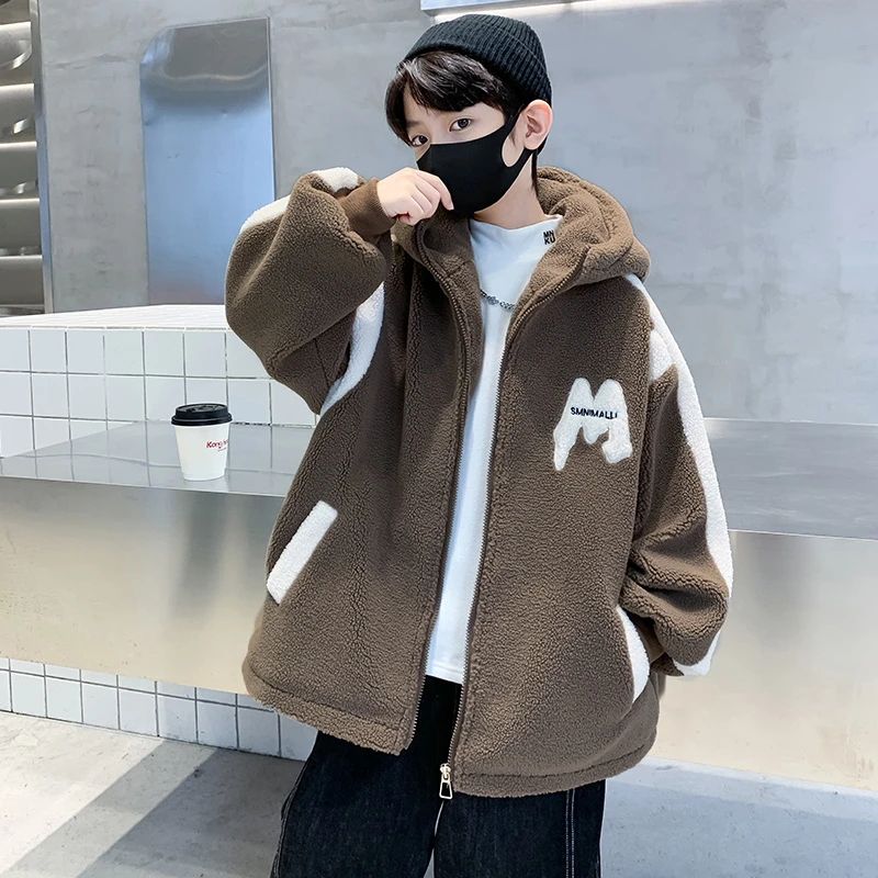 男童外套秋冬款2025新款中大童加绒加厚毛毛衣冬季保暖羊羔绒潮衣