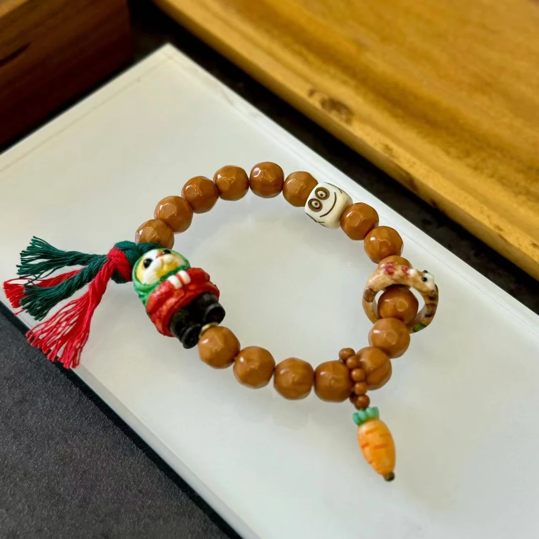 非金属木质手链 胖胖虎原创饰品鹿角花棉袄小狸猫DIY百搭手串手饰