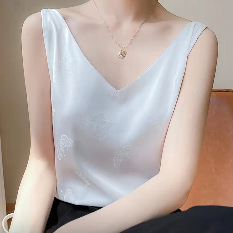 2023夏季提花吊带小众背心女西装内搭打底双肩带背心V领气质上衣
