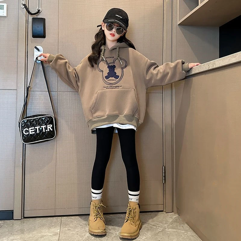 女童春秋卫衣2025新款洋气童装儿童秋冬一体绒套头上衣女大童衣服