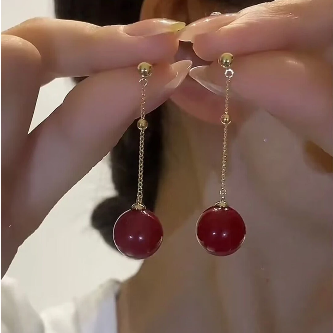 925银针耳饰 【48号】高级感轻奢红色珠珠气质甜美减龄耳饰(七夕)