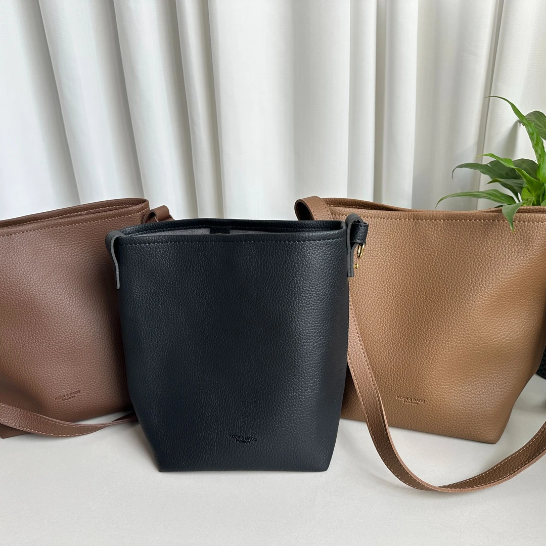 高级感通勤荔枝纹水桶单肩斜挎包休闲简约