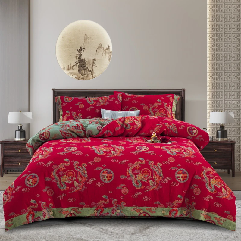 【床盖款三层纱四件套合集】全棉四件套婚庆陪嫁四季家纺加厚款床品