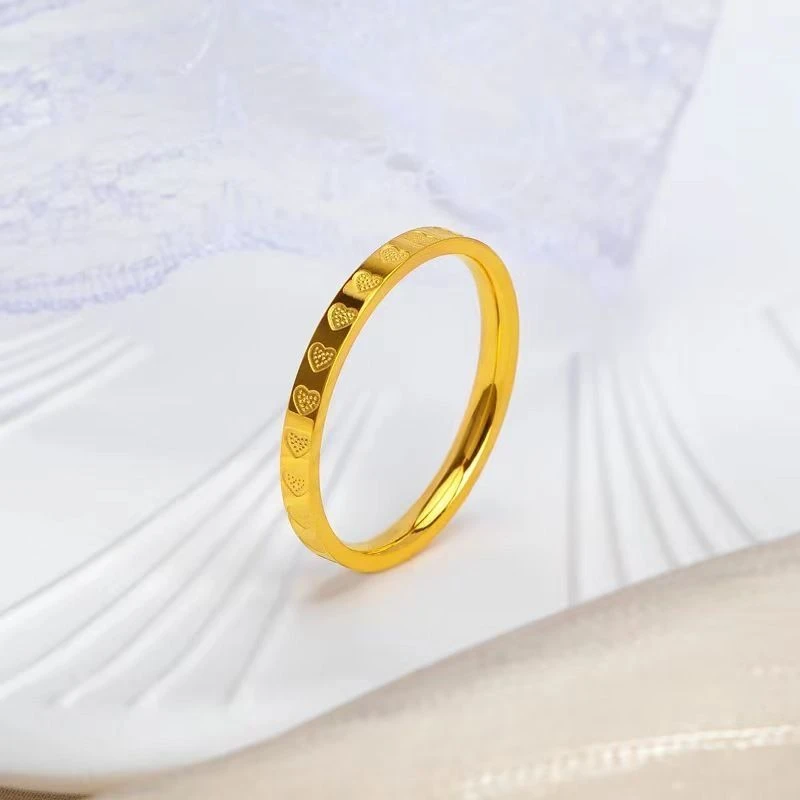 钛钢戒指 爱心满圈钛钢戒指轻奢高级感气质百搭素圈