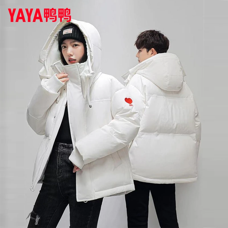 鸭鸭情侣短款韩版时尚休闲冬季连帽时尚外套羽绒服-XCYMY