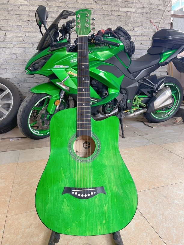 38寸亮面极光绿高端民谣吉他初学者推荐厂家直供配件齐全送教学