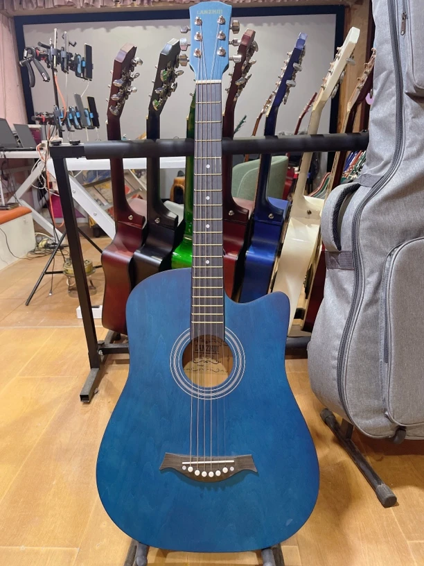 AA38寸哑光蓝色高端民谣吉他初学者推荐厂家直供配件齐全送教学