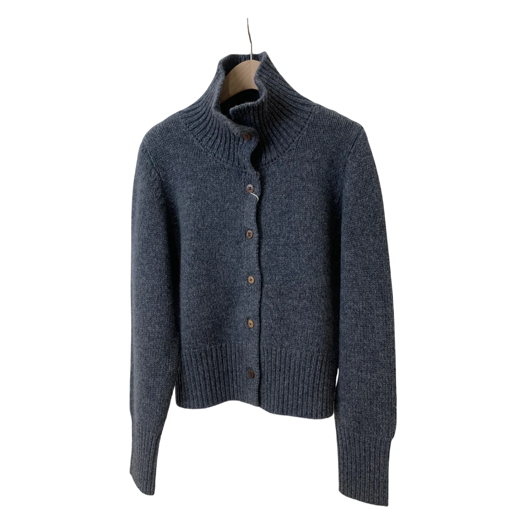 冬季新款时尚短款纯色100%绵羊毛俏皮针织立领开衫加厚女外套百搭