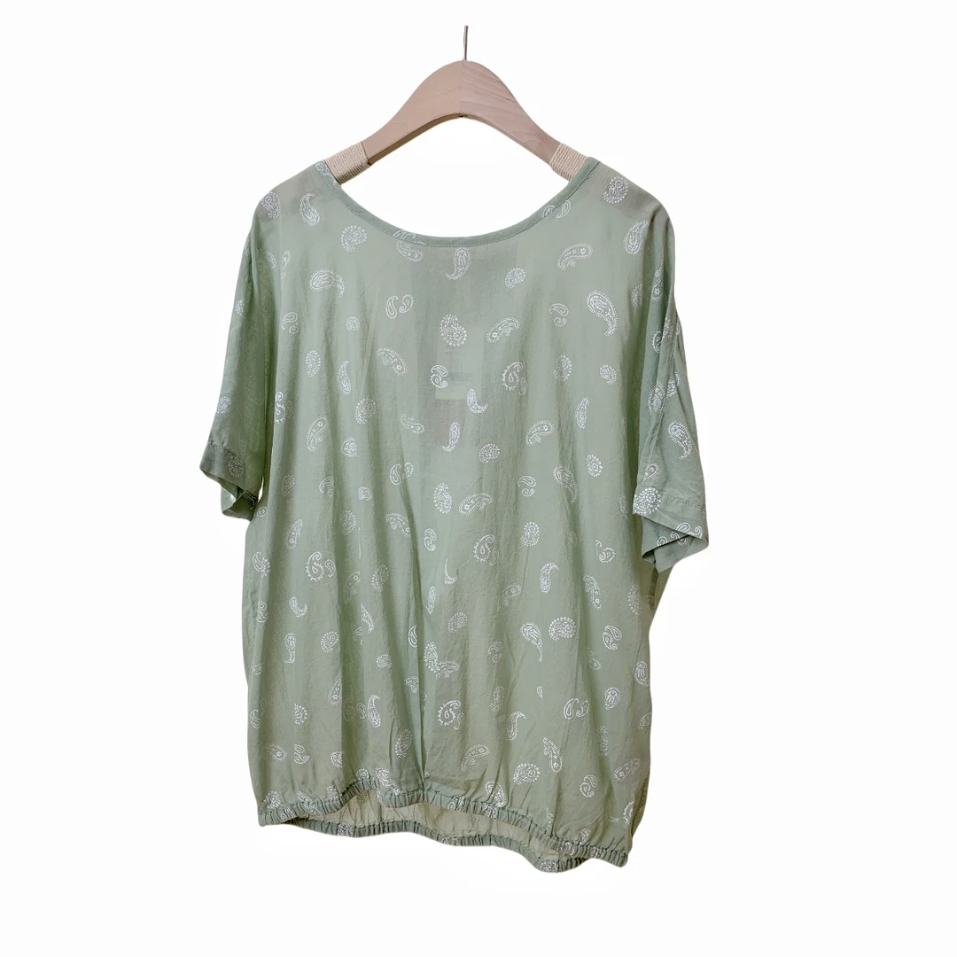 春夏新品复古文艺清新衬衣百搭印花全棉轻薄透气套头短袖上衣女士