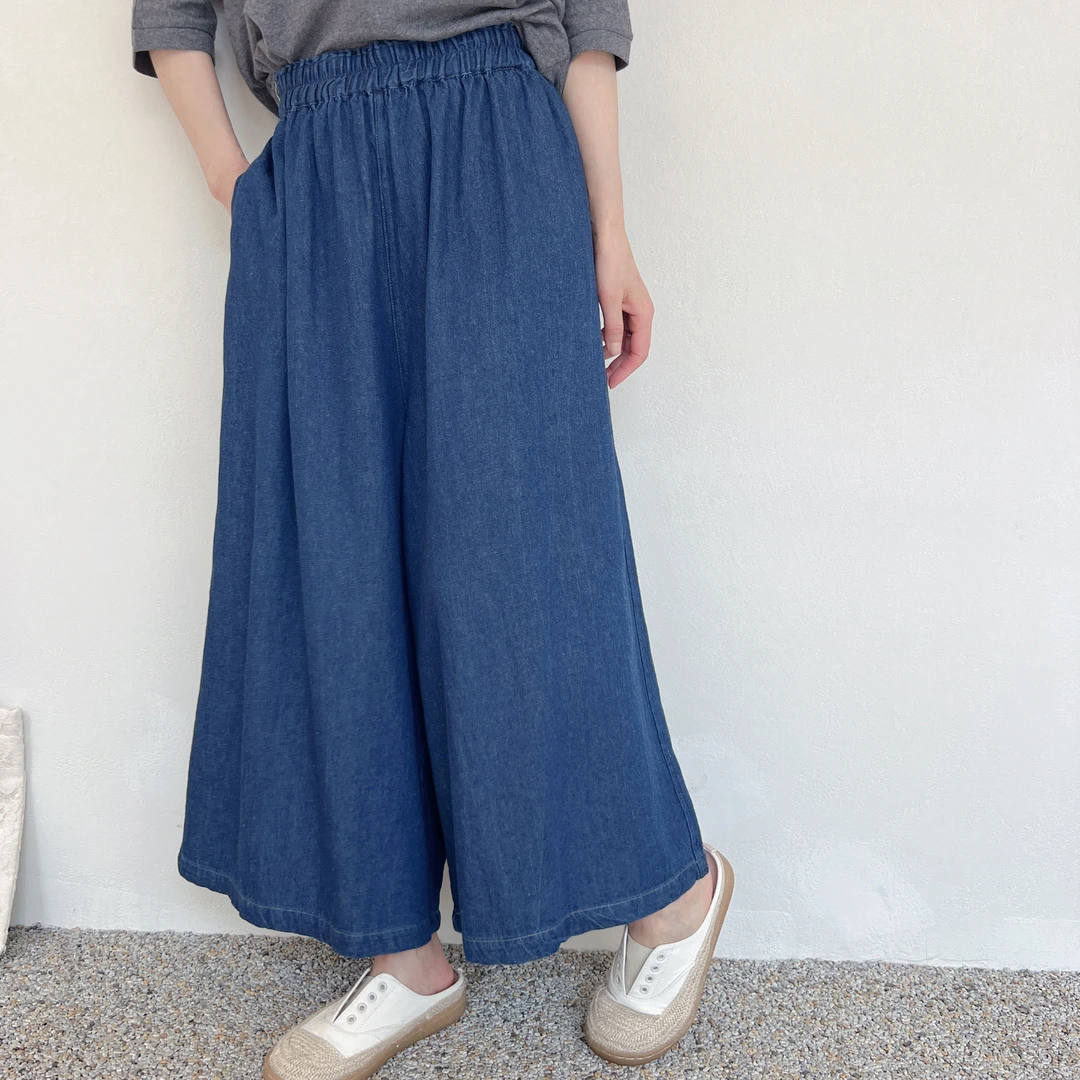 复古牛仔直筒阔腿裤春秋棉麻宽松百搭休闲简约显瘦大摆长裤裙裤女