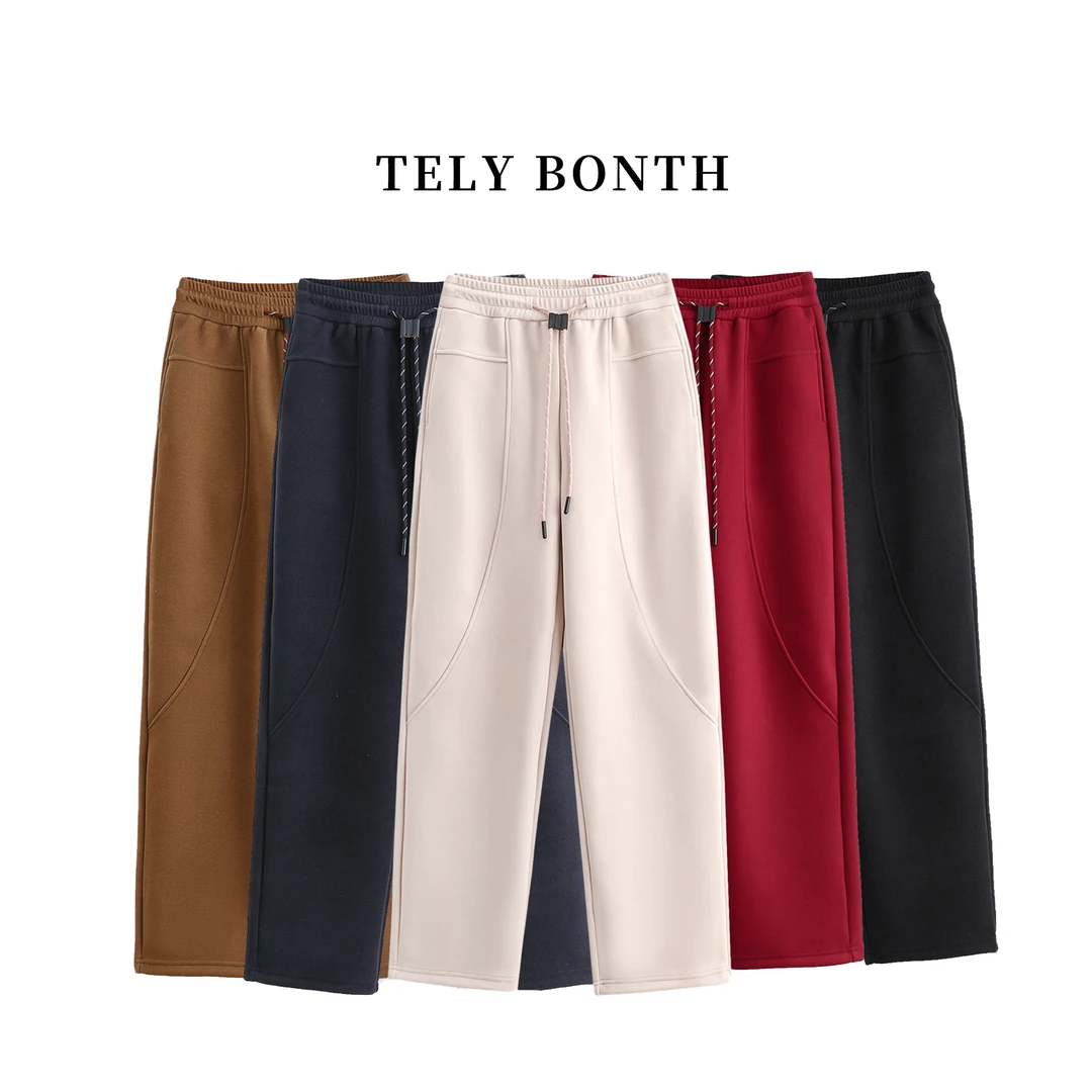 TELY BONTH 女防风秋冬加厚蚕丝羊毛卫裤休闲长裤 现货