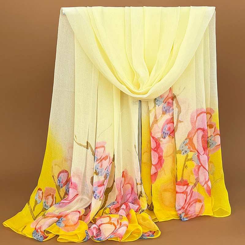 锦心织长款丝巾女秋冬护颈围巾鳄鱼皱薄款纱巾洋气印花披肩沙滩巾