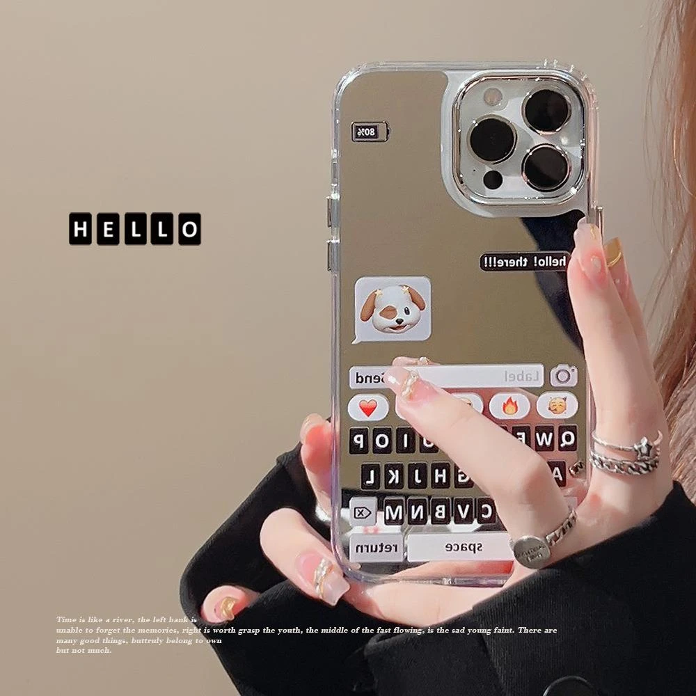 简约ins苹果手机壳14pro max镜面iphone15男女13高级感11补妆镜12