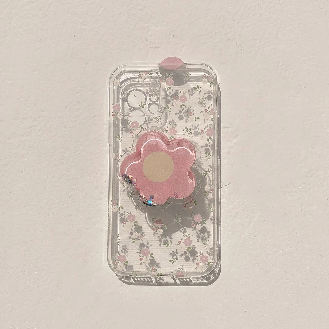 ins粉花iPhone14手机壳11苹果适用15pro max支架8彩绘12/X代发13