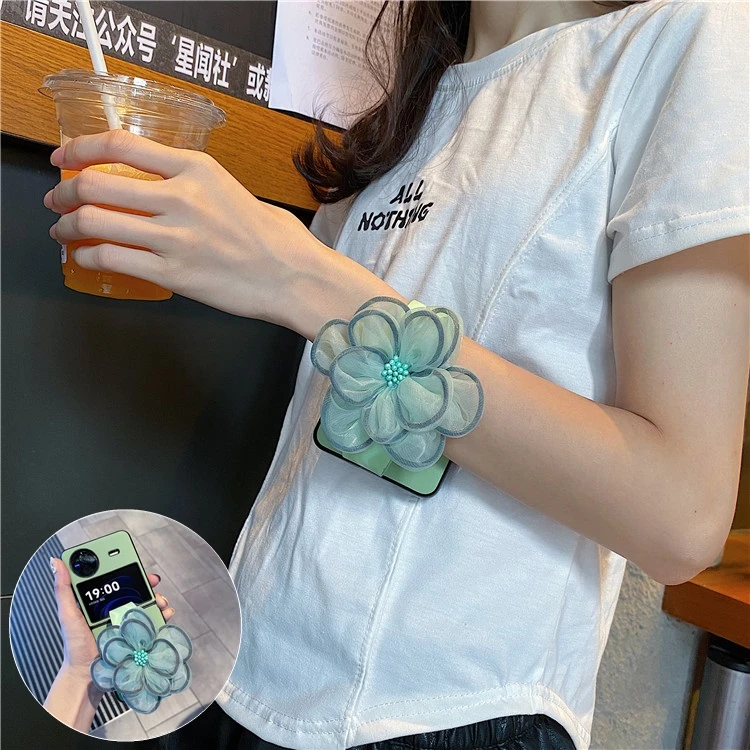 清新绿花朵手腕带适用vivoXFlip手机壳新款折叠屏华为p50pocket S