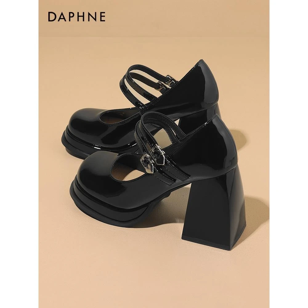 「达芙妮」版型美翻啦~防水台小众玛丽珍鞋粗跟小皮鞋女高跟鞋单鞋