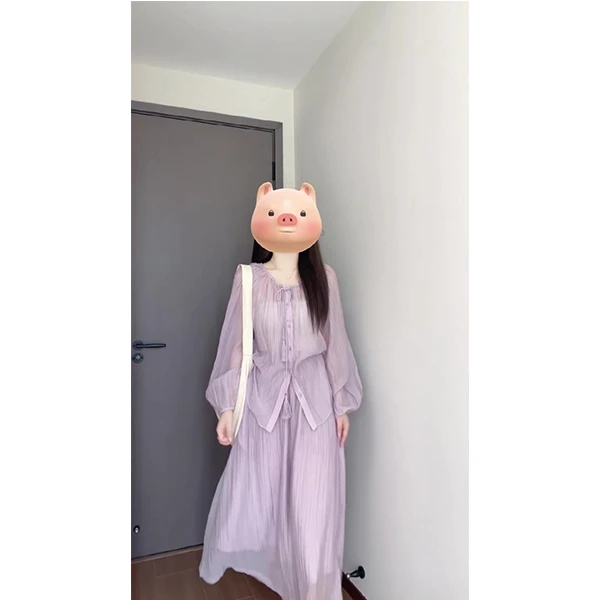 长袖高级感防晒衬衫套装女夏季一整套搭配高腰半身长裙两件套