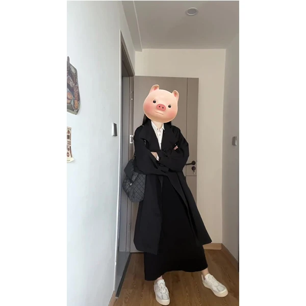 2024春秋新款翻领绑带中长款过膝风衣女2024秋季英伦风大衣外套