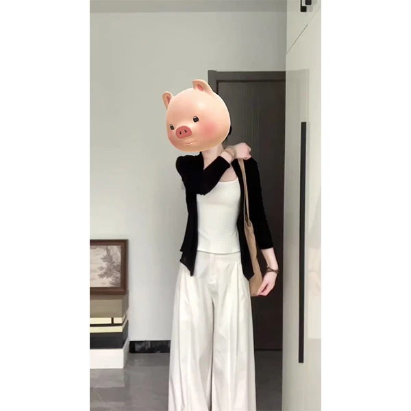 2024夏季防晒开衫辣妹背心水洗廓形简约慵懒百搭阔腿裤三件套装