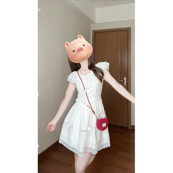 夏季新款甜美小个子白色无袖连衣裙少女感收腰气质生日公主短裙子