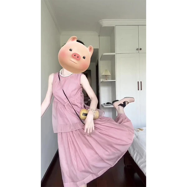 温柔假两件设计感连衣裙夏季无袖连衣裙女2024夏季裙子