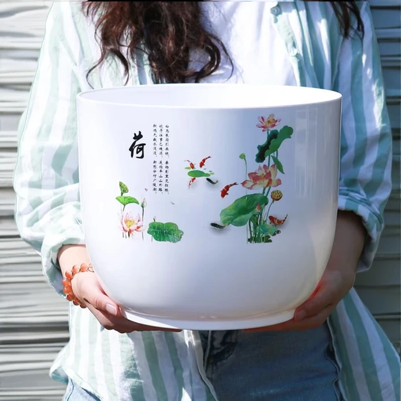 碗莲花盆大口径无孔铜钱草水培盆碗莲一叶莲树脂中国风仿瓷荷花盆