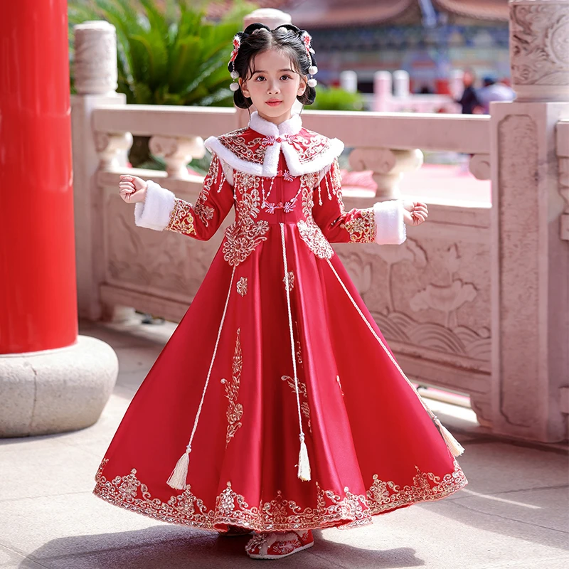 女童冬季中国风2023新款汉服儿童古装冬款唐装小女孩拜年服