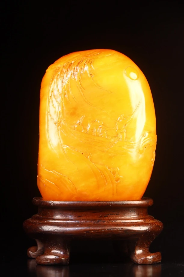 大开门黄金黄田黄冻 柳江泛舟 规格：7.3×5×4.2cm 重量：214.8g