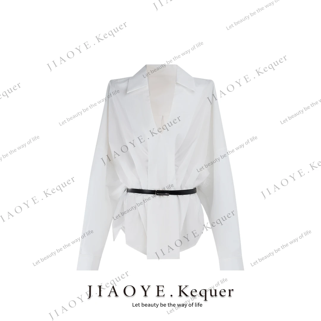 JiaoyeKequer【现货】束腰衬衫女士春季气质法式轻奢雅致衬衣 K2303