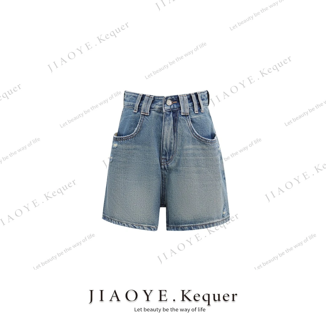 JiaoyeKequer【现货】水洗牛仔短裤夏季潮流显瘦直筒休闲裤 Z1779