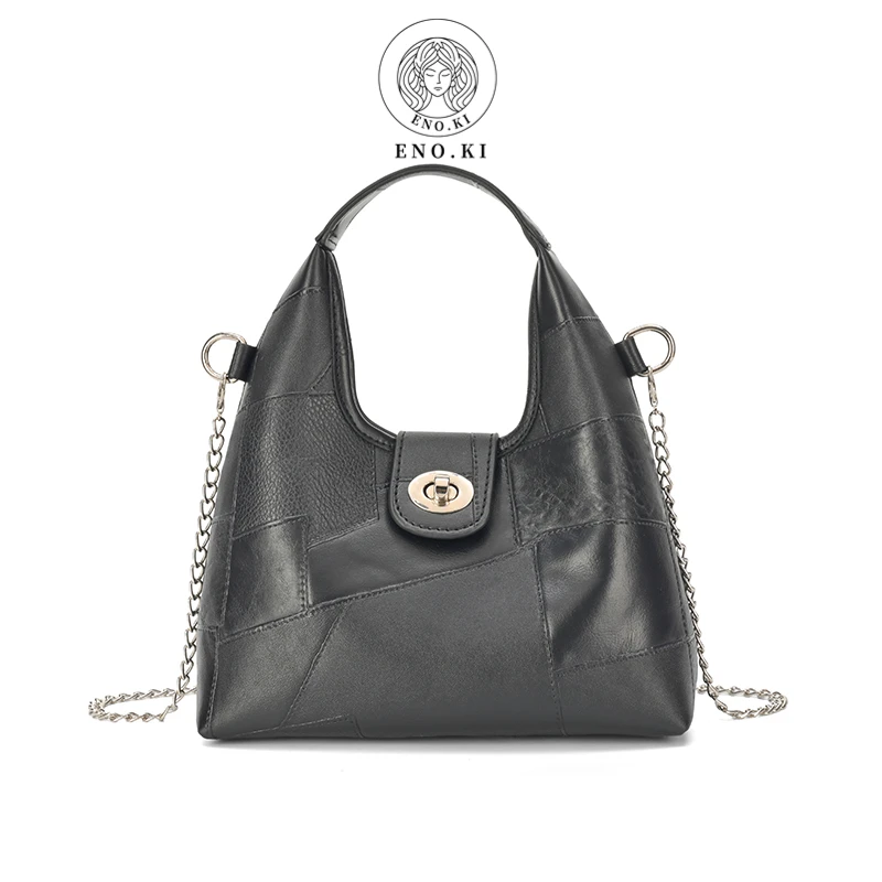 【大嘴专属】ENO.KI依诺琪2024休闲时尚锁扣手提斜跨链条饺子包黑