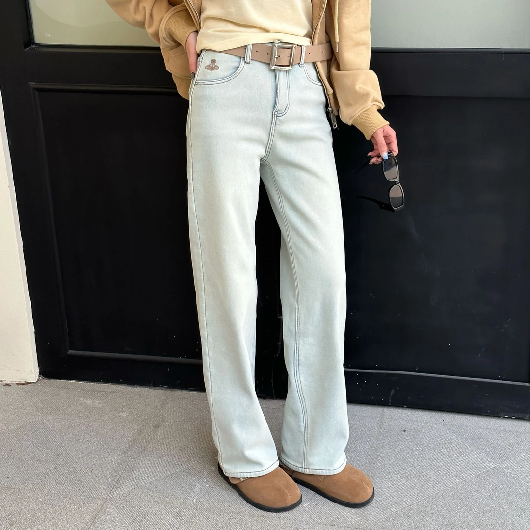 【裤博汇】6051米兰色新款复合牛奶绒四面弹高腰简约窄版直筒牛仔裤