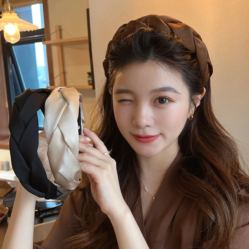 高级感交叉缎面发卡方形发箍高颅顶压发宽边头箍