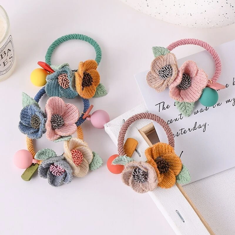 尚倪韩版新款毛线头绳小仙女精品花朵皮筋简约森系甜美扎马尾发饰